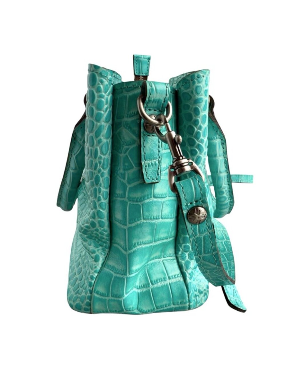 PATRICIA NASH NORCIA Aqua Leather Croc Embossed Handbag Crossbody w/ Coin Purse - Picture 6 of 16
